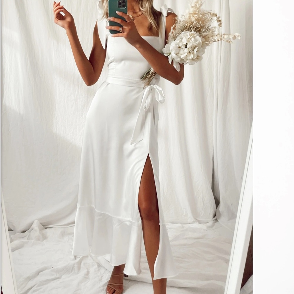 Show Me Your MuMu White Satin Garden Midi Dress sz small